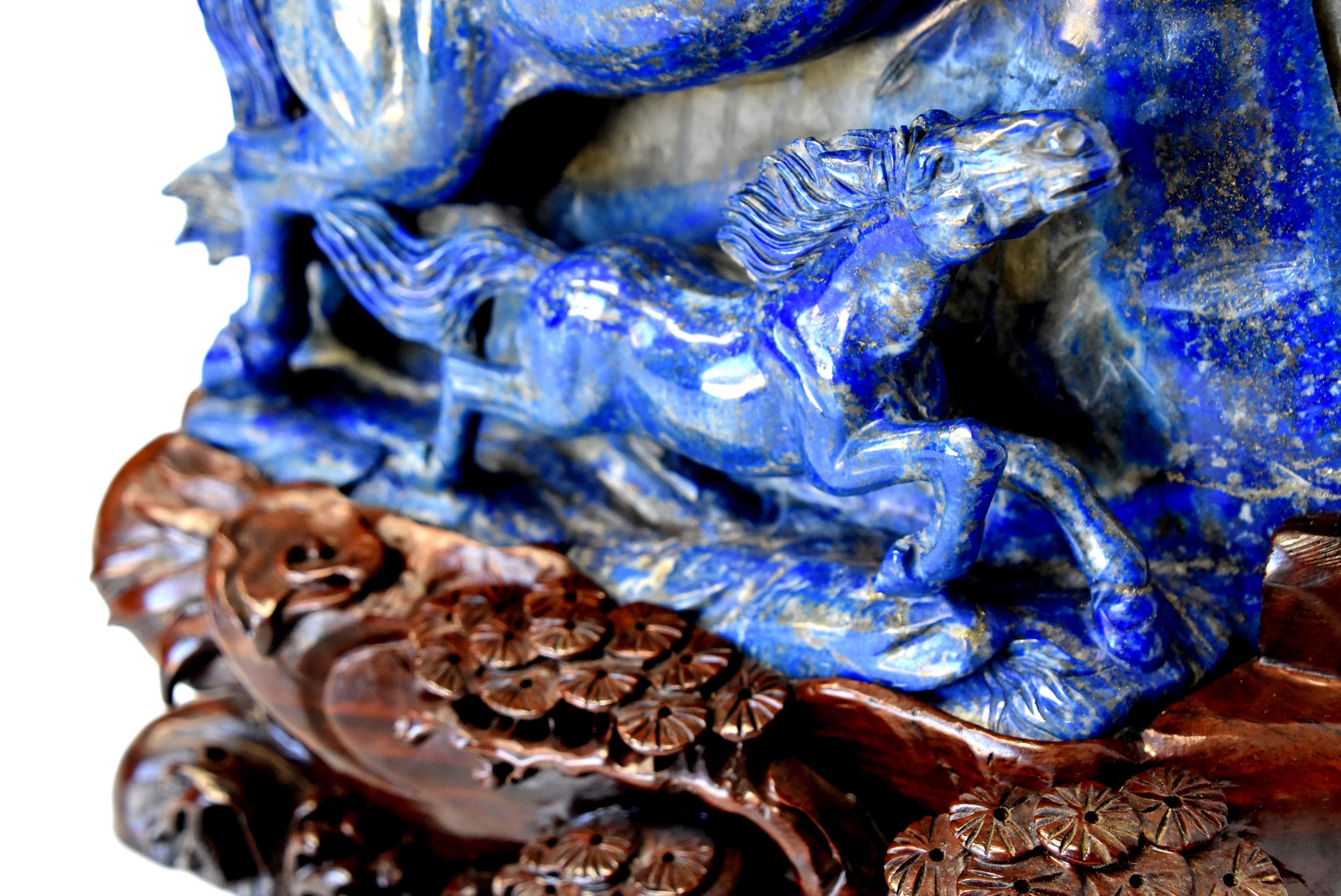 Contemporary Huge 15 lb Natural Lapis Lazuli Horse Statue, Pegasus Sculpture