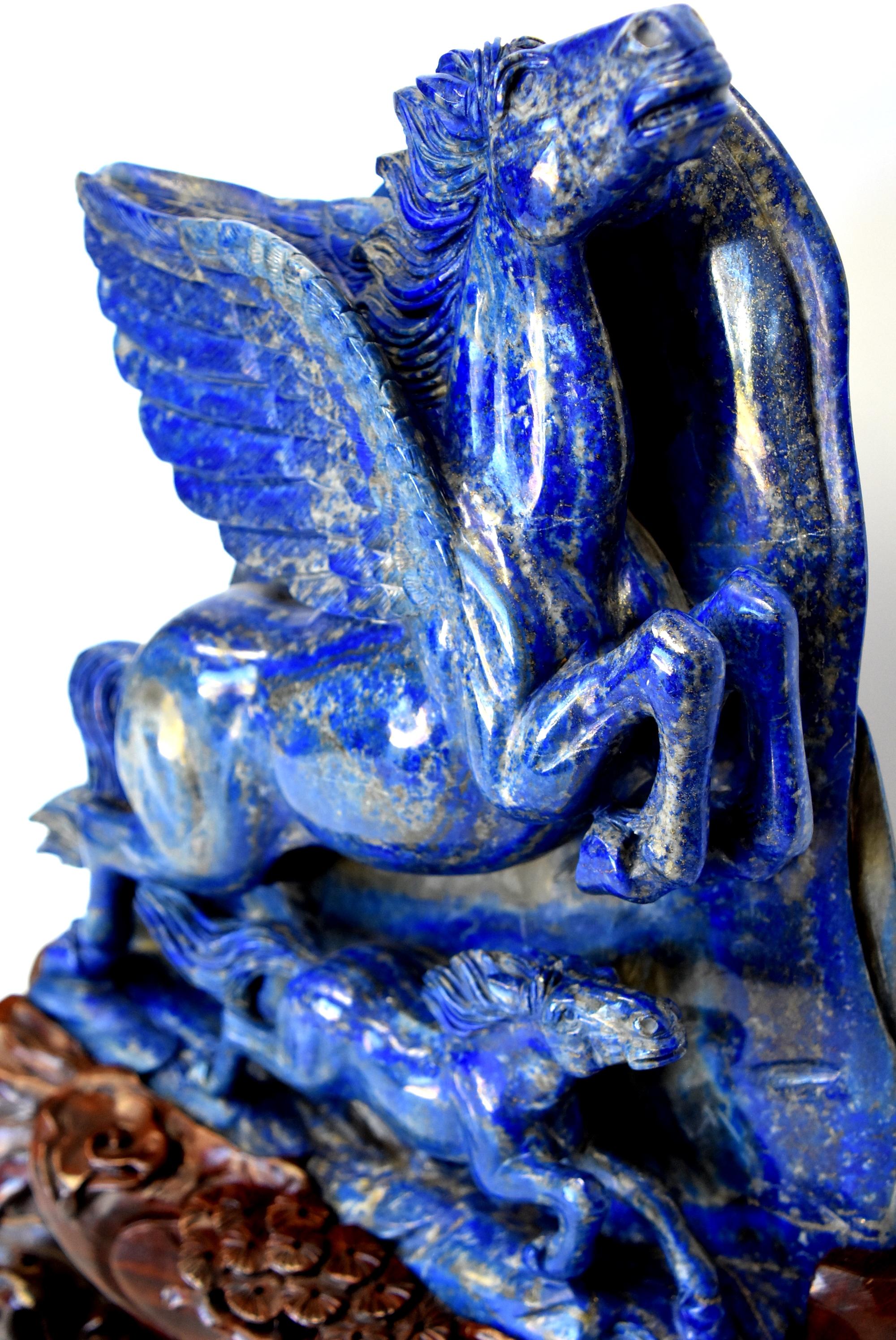 Huge 15 lb Natural Lapis Lazuli Horse Statue, Pegasus Sculpture 1