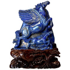 Riesige 15 lb natürliche Lapislazuli-Pferdestatue:: Pegasus-Skulptur