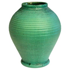 Enorme jarrón antiguo de 15" Merrimac Pottery Matt Green Arts & Crafts acanalado torneado