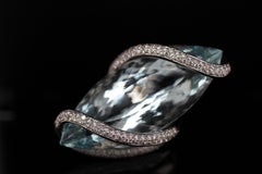 18kt White Gold Huge 150ct Marquise Cut Aquamarine Ring with 3.85ct Diamonds
