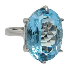 Huge 15ct Natural Blue Topaz Ring Sterling Silver Rhodium Plated