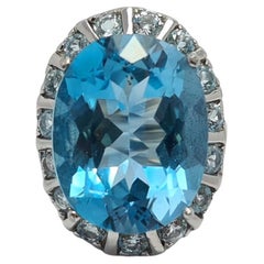 Enorme anello di topazio blu naturale da 17 carati A. Silver placcato in rodio