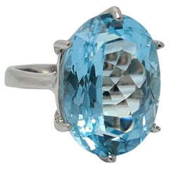Huge 15ct Natural Blue Topaz Ring Sterling Silver Rhodium Plated