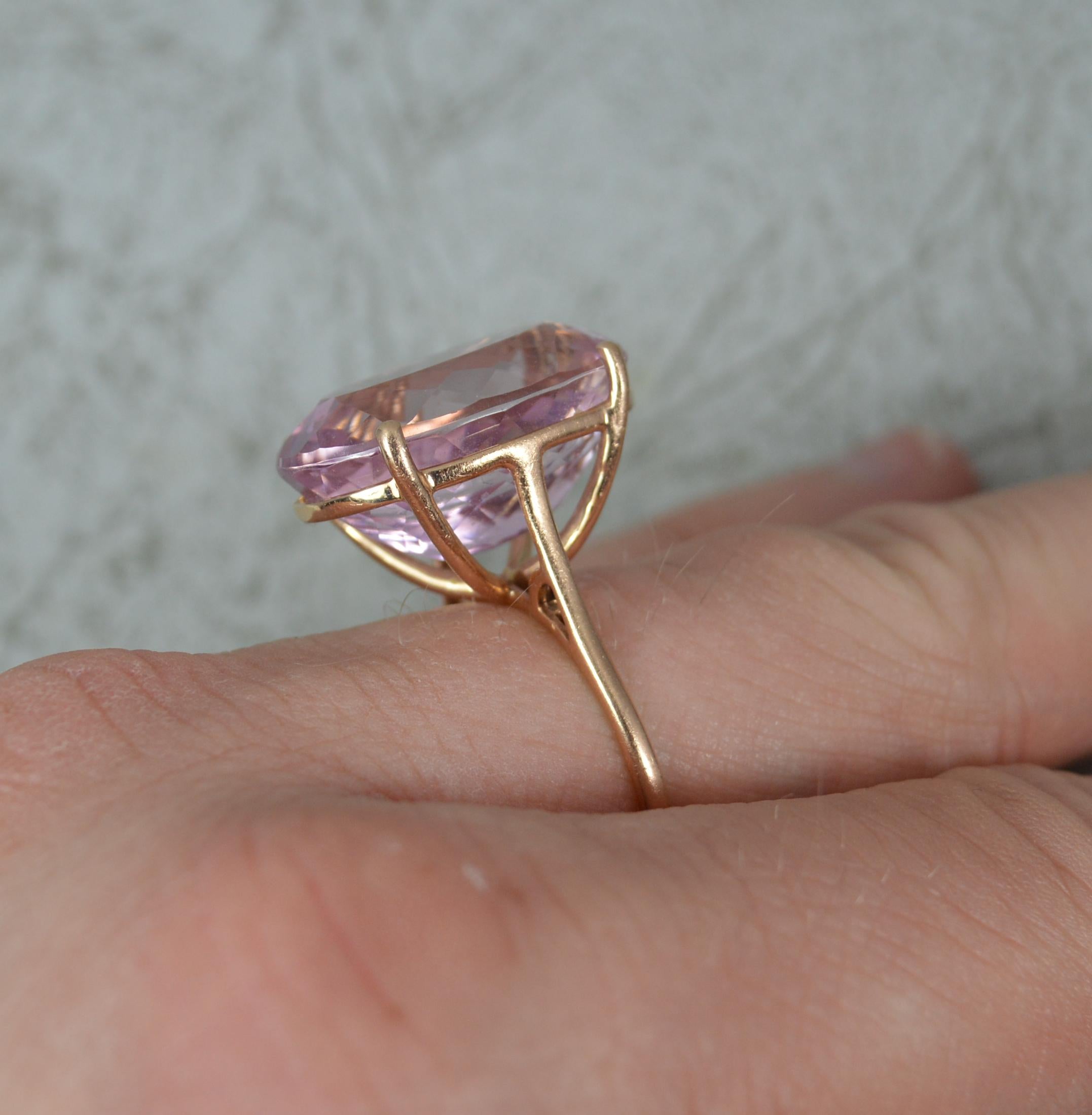 Contemporary Huge 15ct Oval Cut Kunzite and 14ct Rose Gold Solitaire Statement Ring
