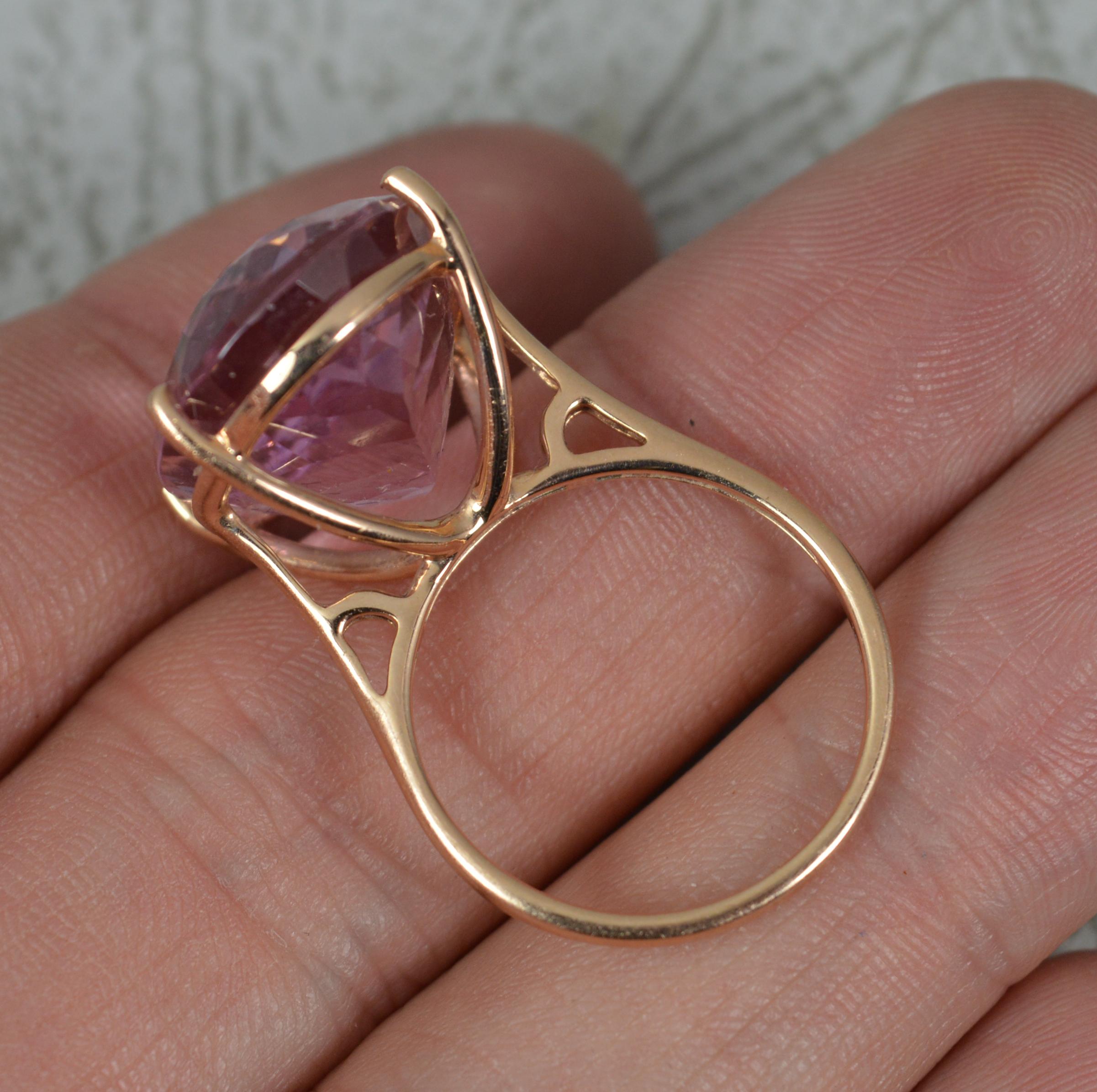 Huge 15ct Oval Cut Kunzite and 14ct Rose Gold Solitaire Statement Ring In Excellent Condition In St Helens, GB
