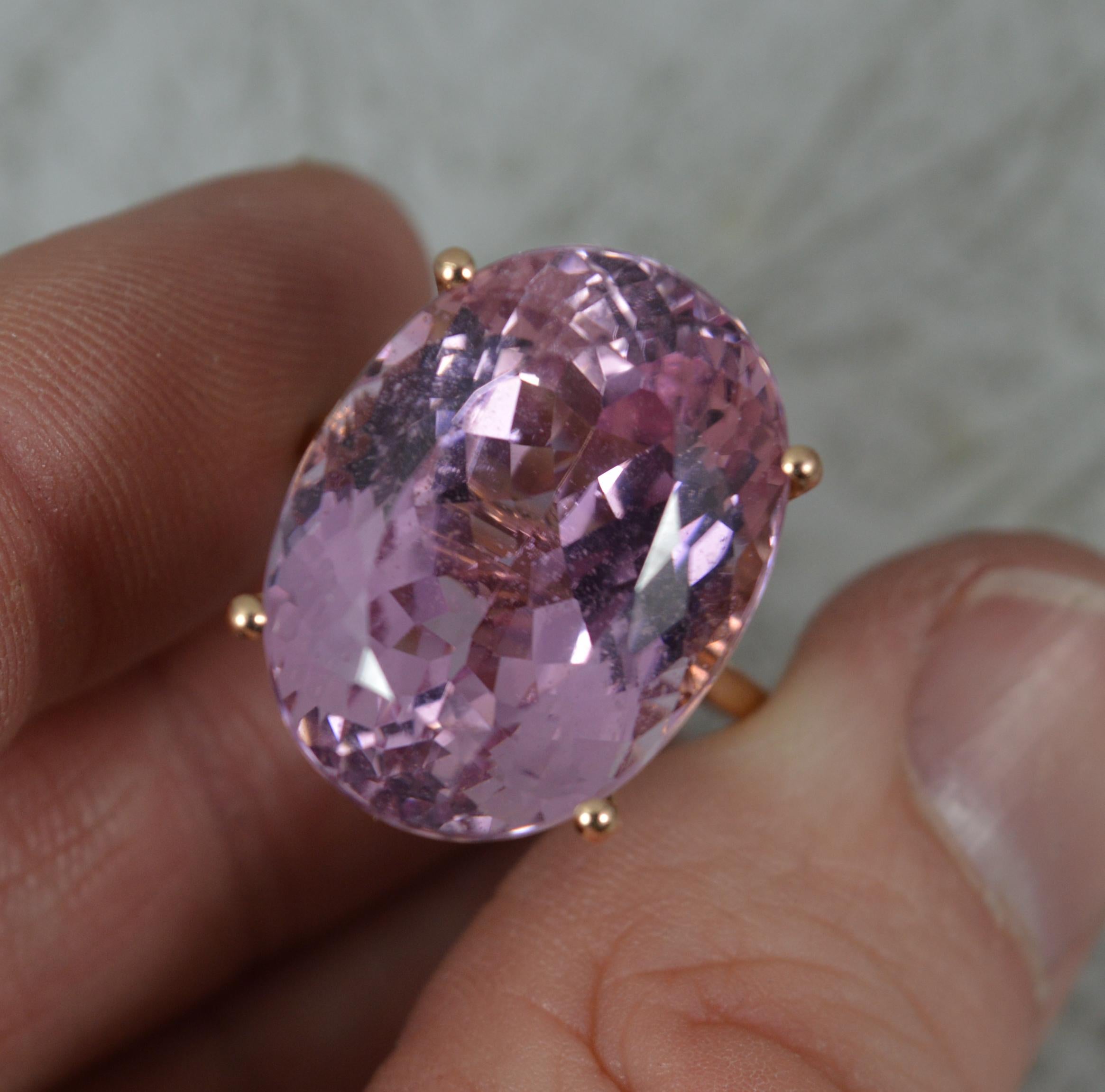 Women's Huge 15ct Oval Cut Kunzite and 14ct Rose Gold Solitaire Statement Ring