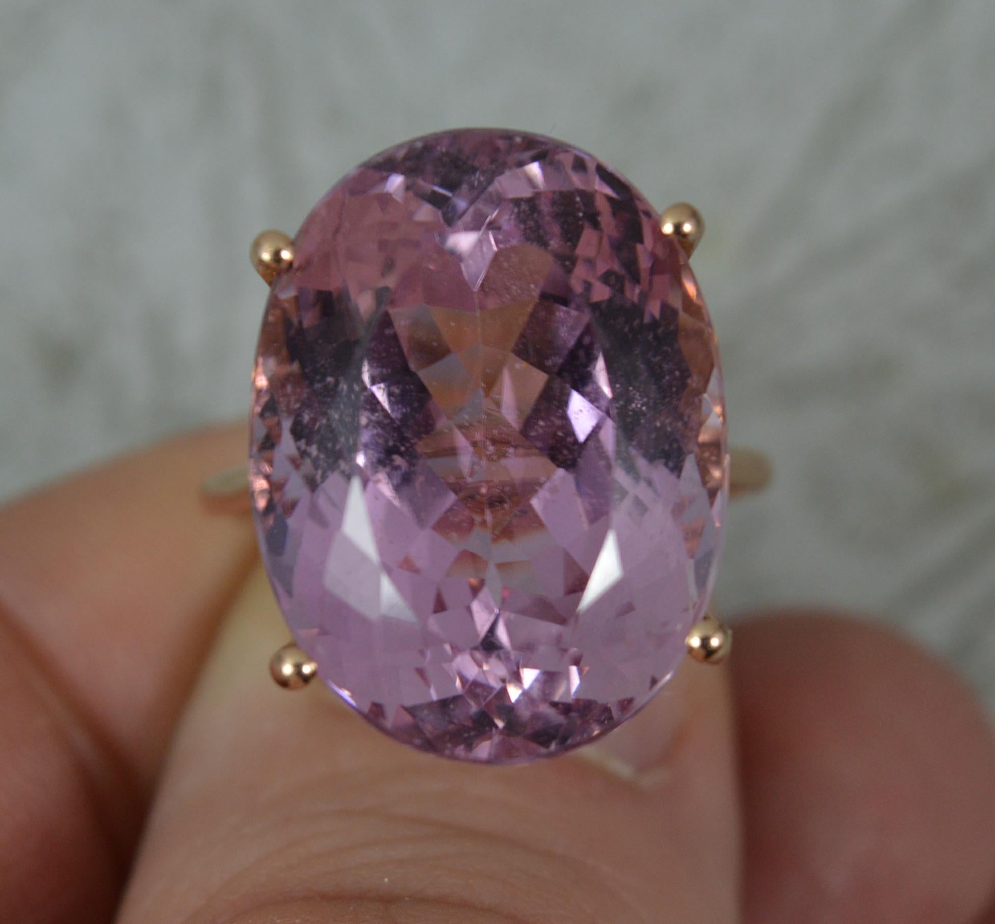 Huge 15ct Oval Cut Kunzite and 14ct Rose Gold Solitaire Statement Ring 1