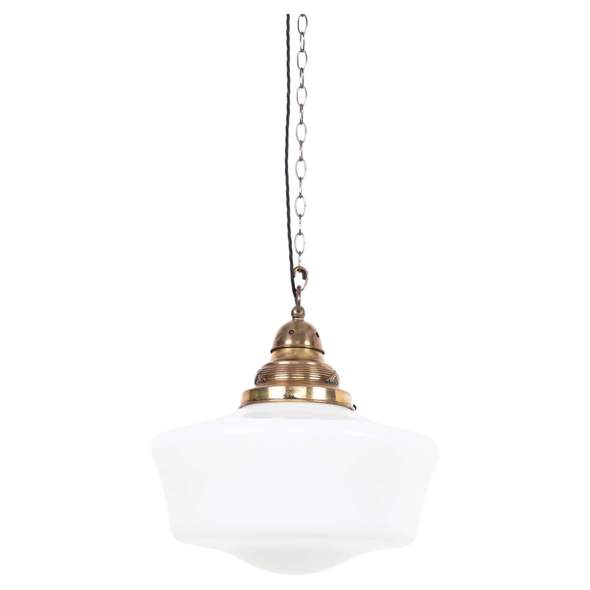 Huge 16" Antique Art Deco Church Opaline Glass Pendant Light, C.1920