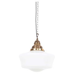 Huge 16" Antique Art Deco Church Opaline Glass Pendant Light, C.1920