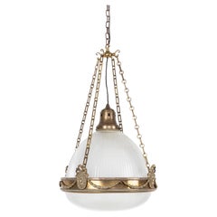 Énorme lampe suspendue en verre prismatique "Excellite" de 16 pouces en laiton français, c.1920.