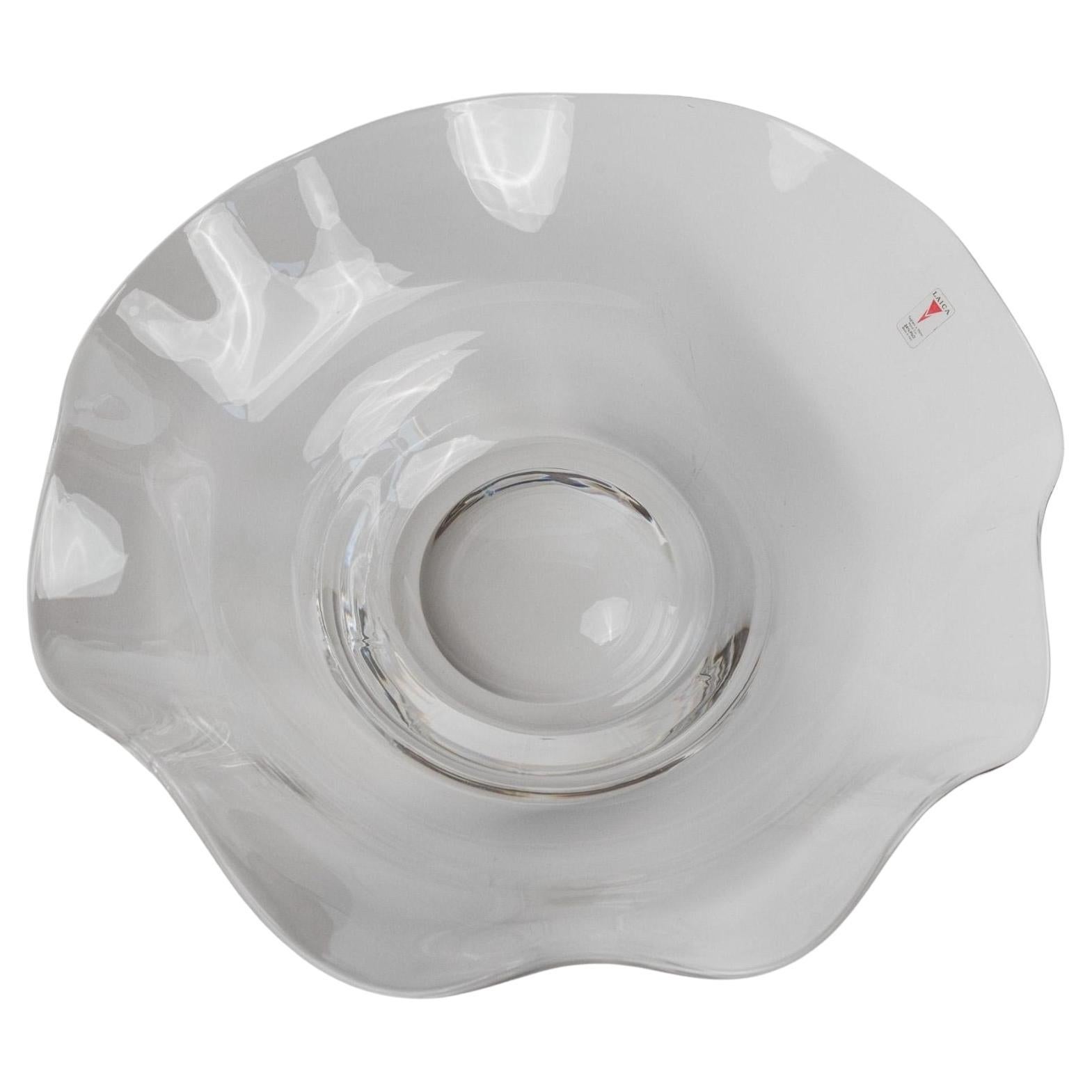 Huge 16.5” Vintage Glass Bowl by Laica Cristalleria Italy, 1990s For Sale