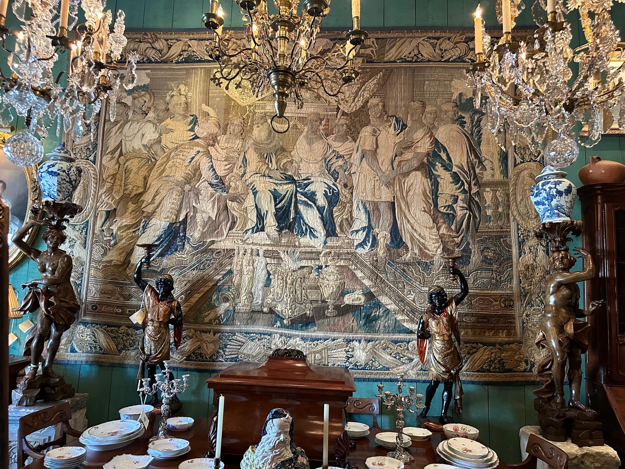 Huge 17th C. Regal Flemish baroque Historical tapestry Royal court Antique LA CA For Sale 7