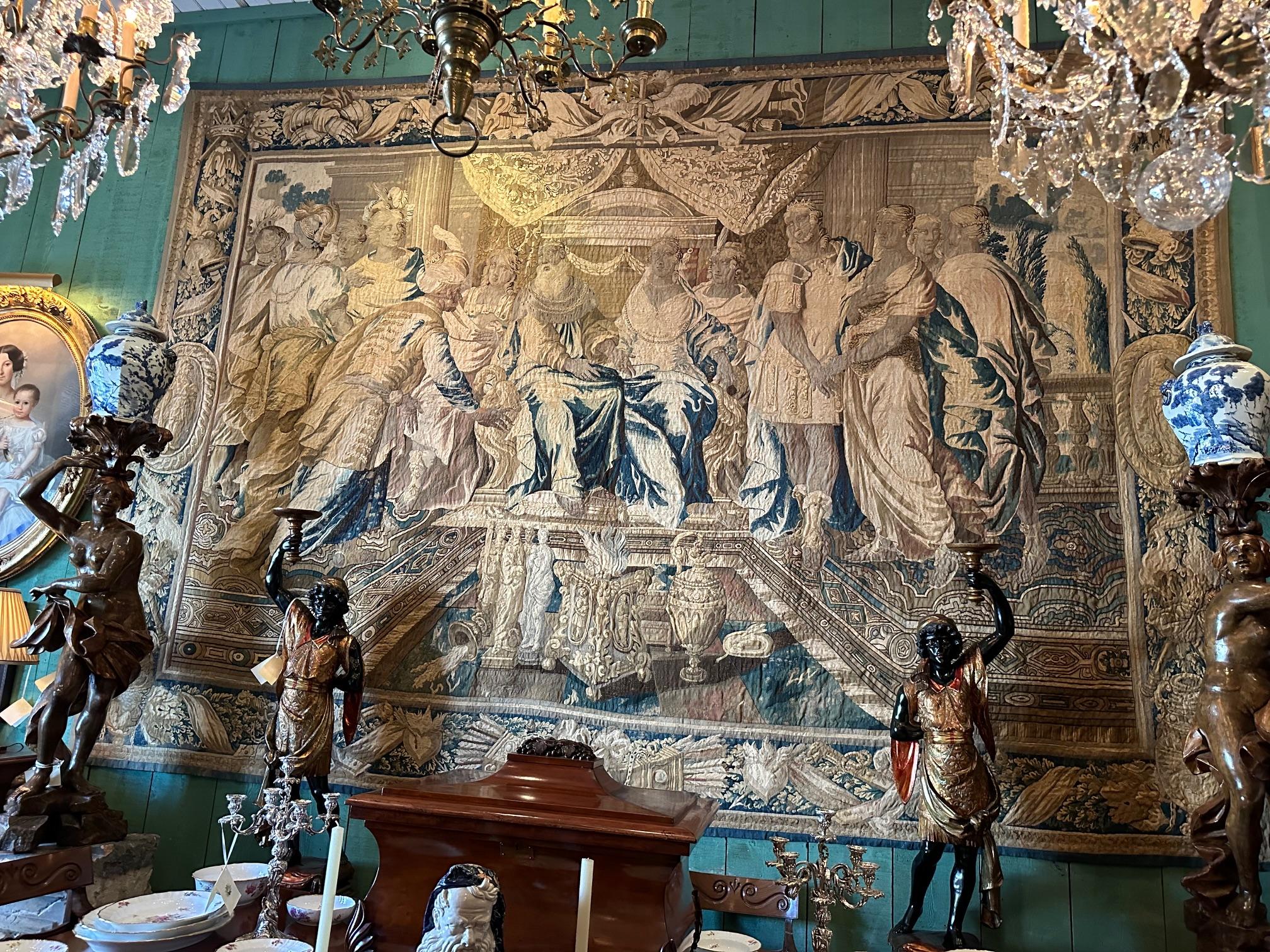 Huge 17th C. Regal Flemish baroque Historical tapestry Royal court Antique LA CA For Sale 8