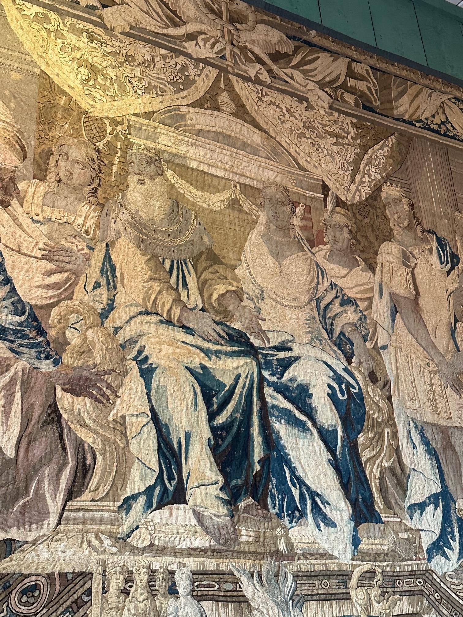 Huge 17th C. Regal Flemish baroque Historical tapestry Royal court Antique LA CA For Sale 9