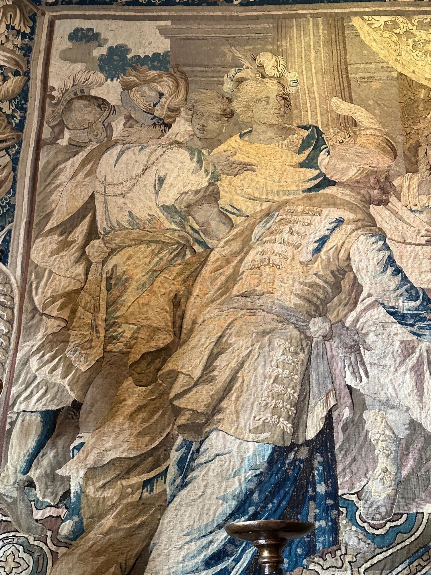 Huge 17th C. Regal Flemish baroque Historical tapestry Royal court Antique LA CA For Sale 11