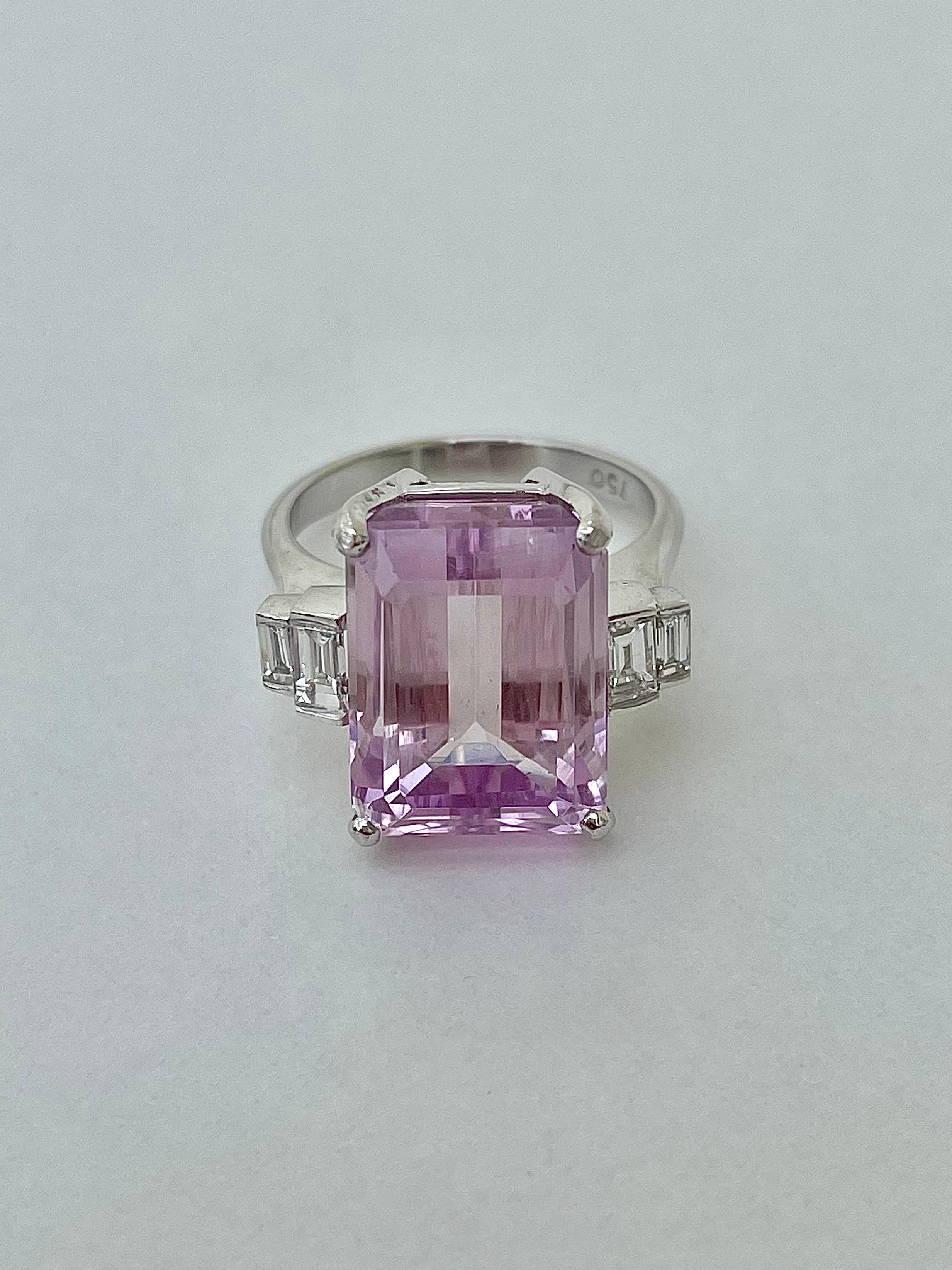 Emerald Cut Huge 18ct White Gold Pink Kunsite and Diamond Cocktail Ring For Sale