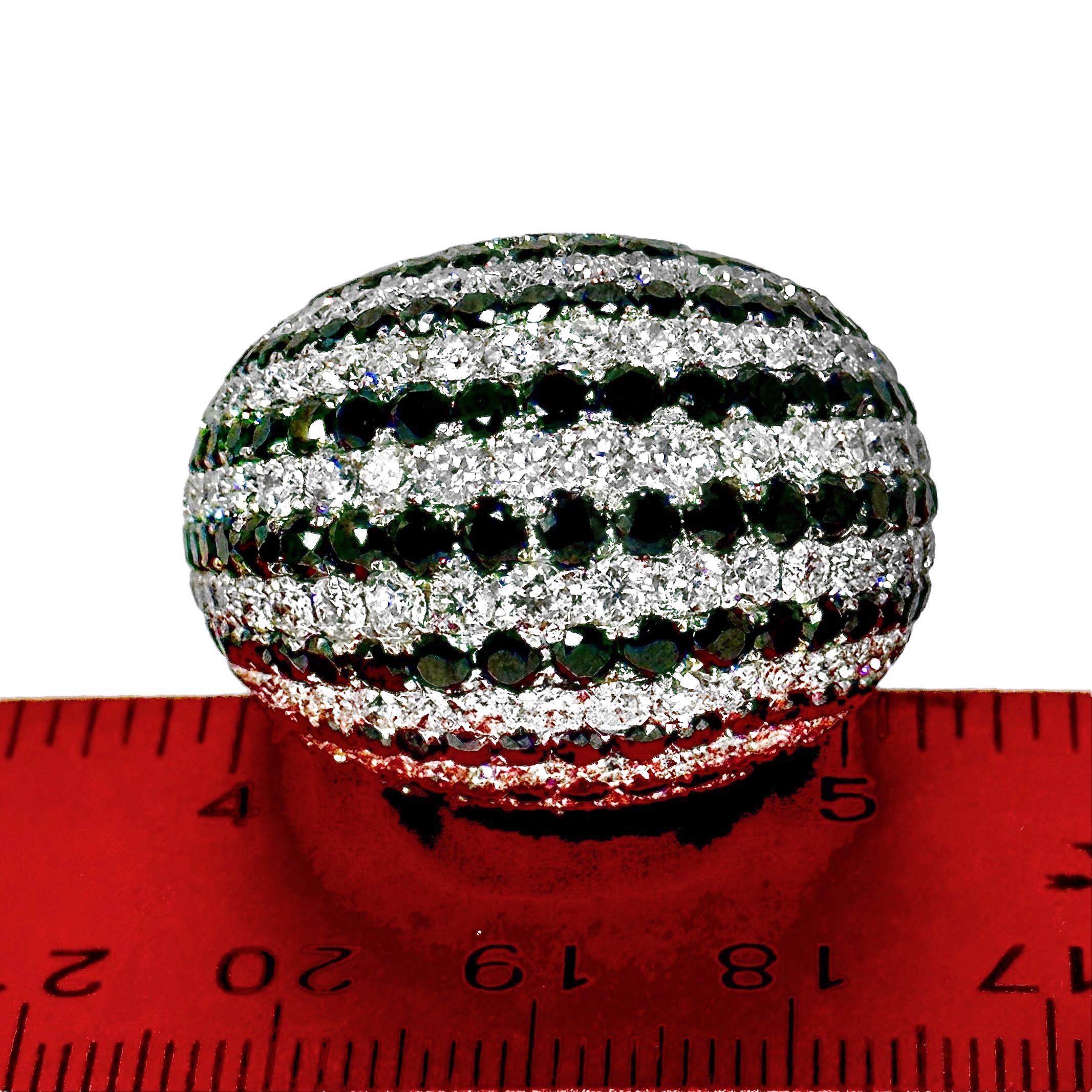Huge 18K White Gold Dome Ring with apprx. 17cts of Black & White Diamond Stripes For Sale 4
