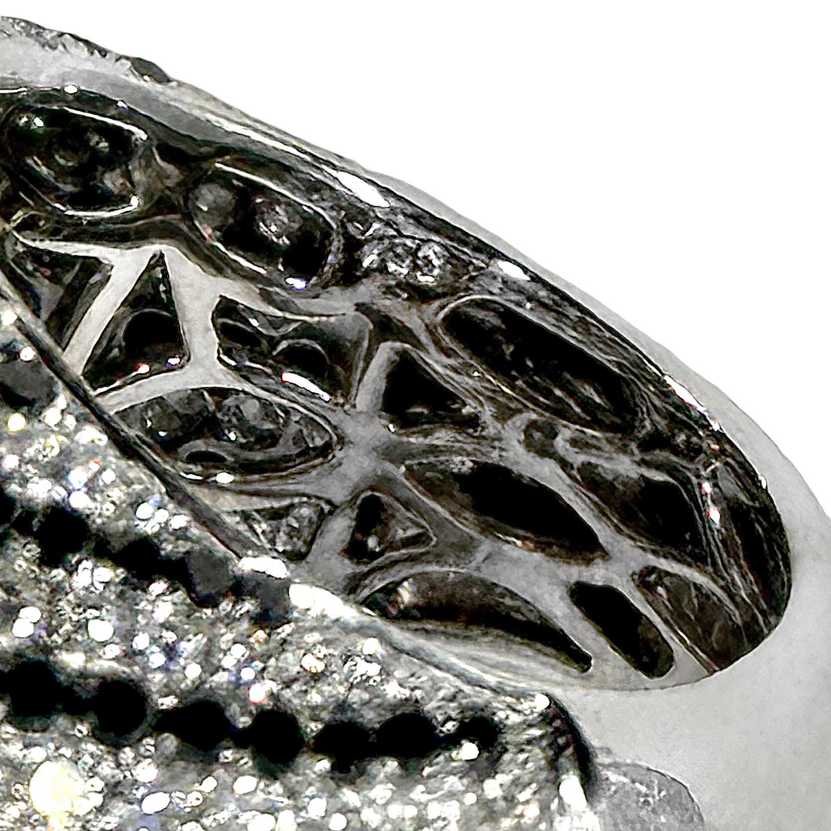 Huge 18K White Gold Dome Ring with apprx. 17cts of Black & White Diamond Stripes For Sale 6