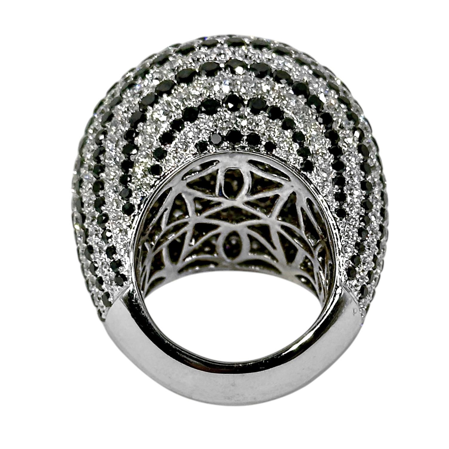 Women's or Men's Huge 18K White Gold Dome Ring with apprx. 17cts of Black & White Diamond Stripes For Sale