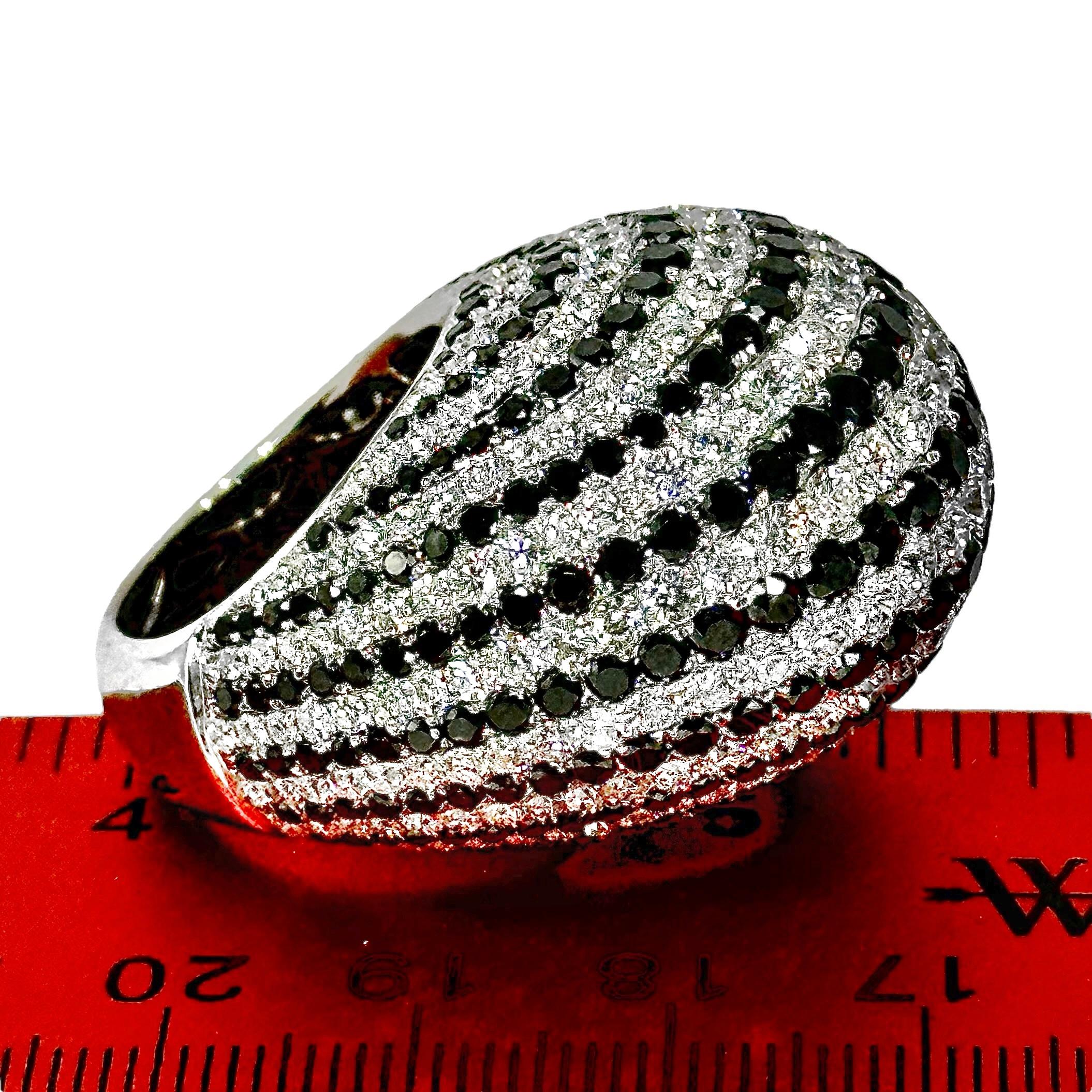 Huge 18K White Gold Dome Ring with apprx. 17cts of Black & White Diamond Stripes For Sale 3