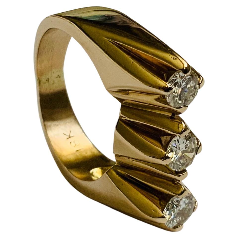Huge 18K Yellow Gold Diamonds Men Ring For Sale