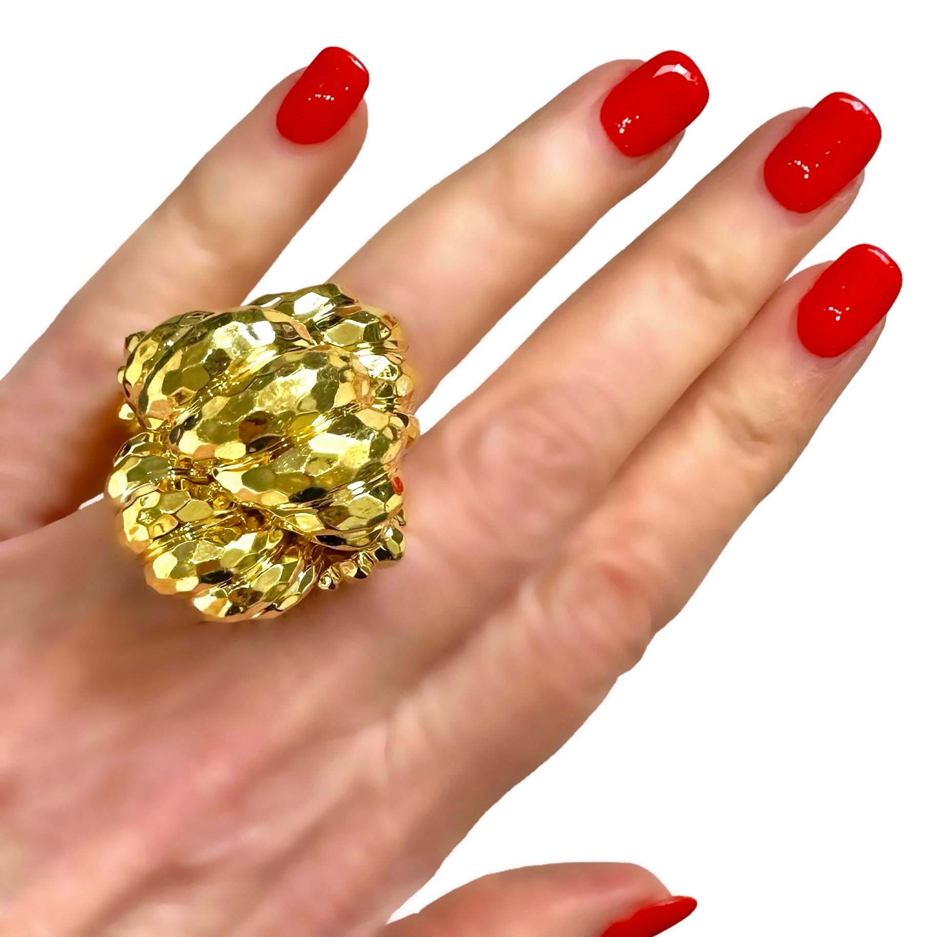 Huge 18k Yellow Gold Henry Dunay Hammered Dome Ring For Sale 4