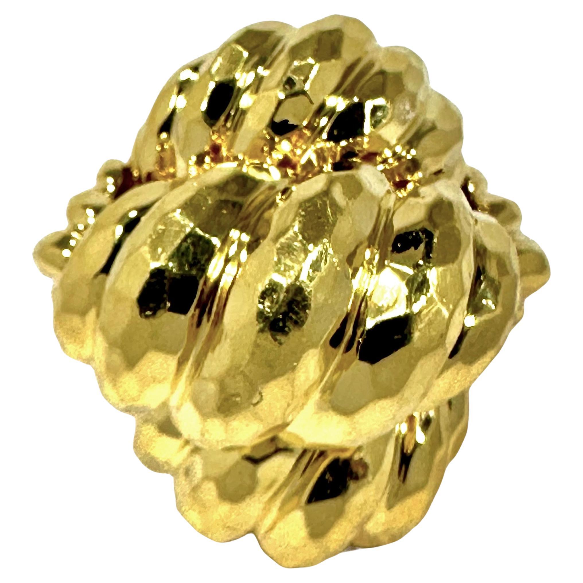 Huge 18k Yellow Gold Henry Dunay Hammered Dome Ring For Sale