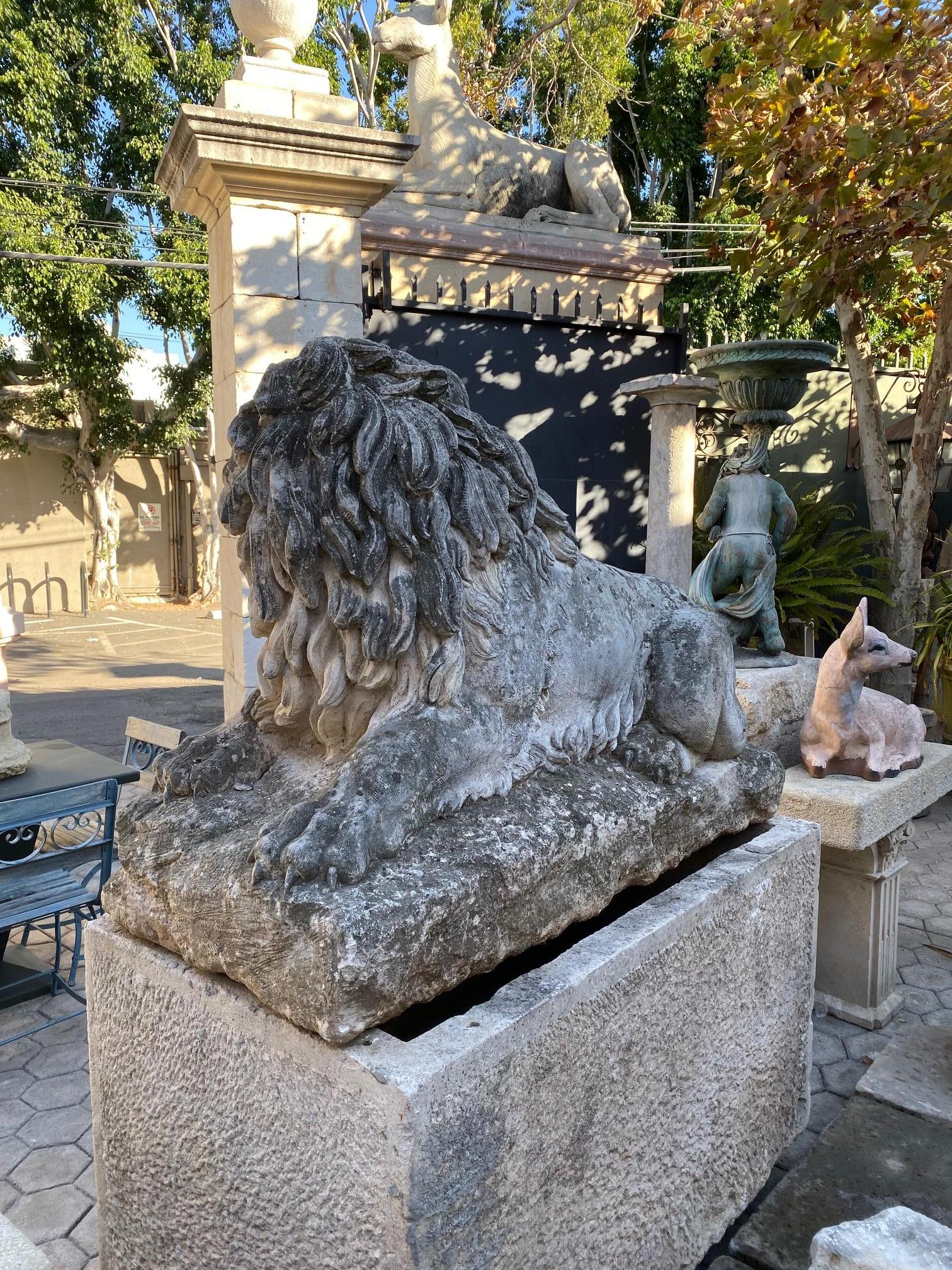 18th C Huge Hand Carved Stone Lion Sculpture Garden Center Piece Statue Antique  3