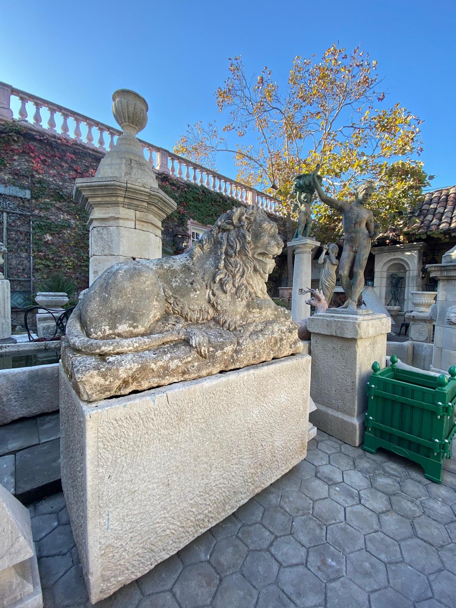 18th C Huge Hand Carved Stone Lion Sculpture Garden Center Piece Statue Antique  4