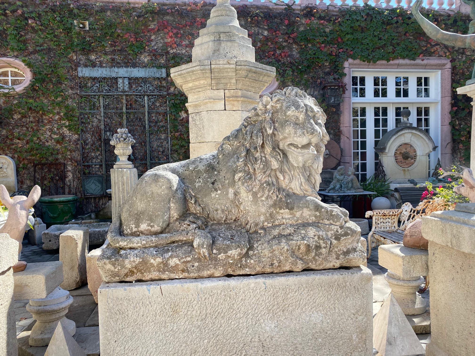 18th C Huge Hand Carved Stone Lion Sculpture Garden Center Piece Statue Antique  5