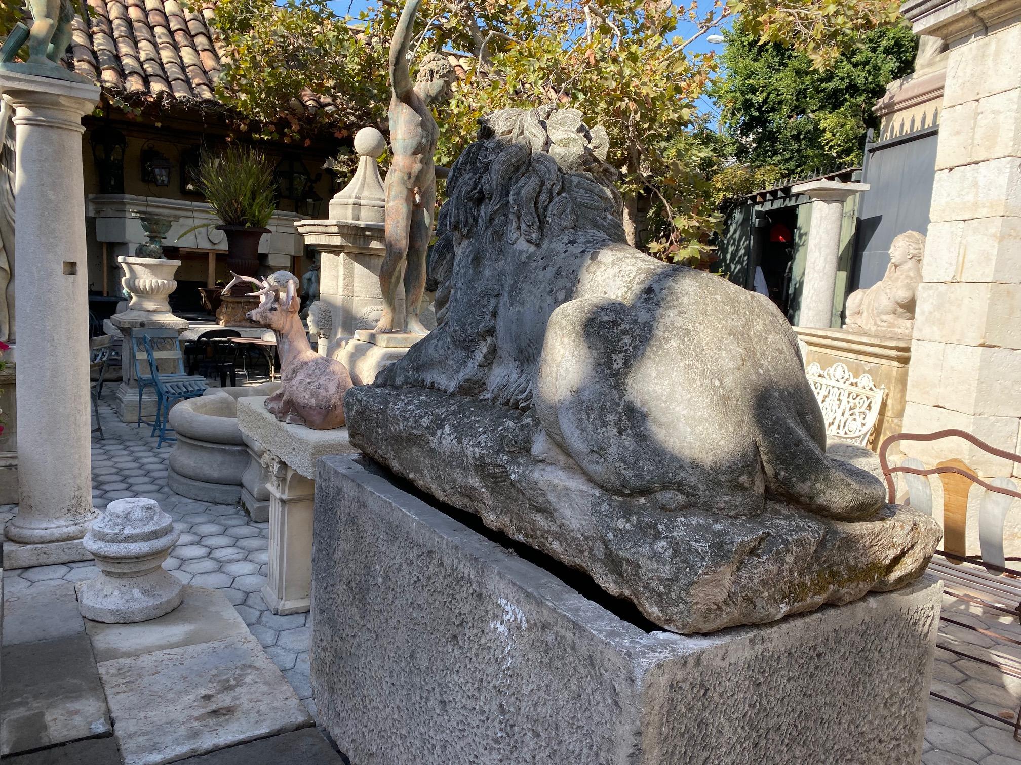18th C Huge Hand Carved Stone Lion Sculpture Garden Center Piece Statue Antique  1