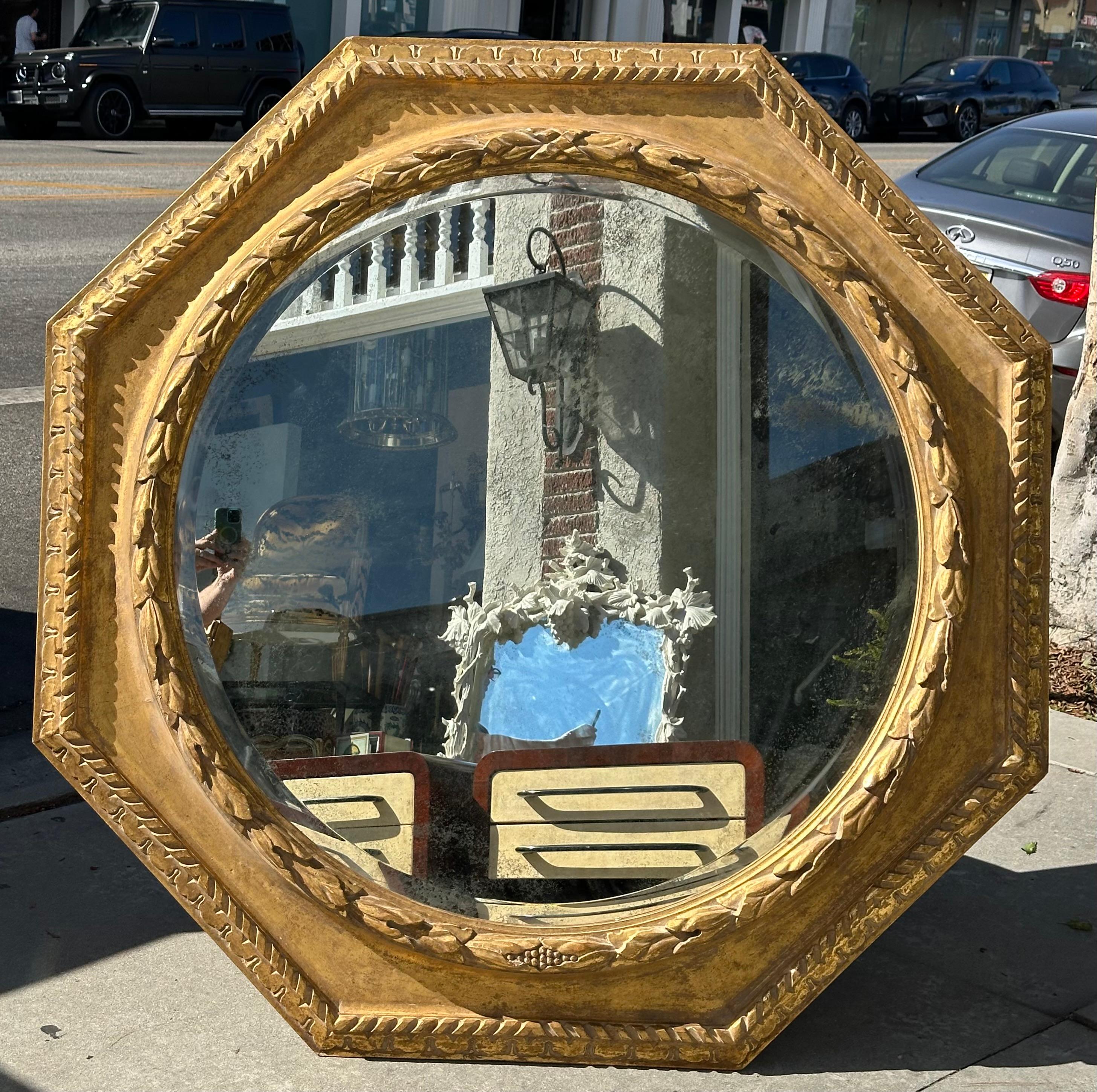 Huge 18th C Style Paul Ferrante Hexagonal Regency Giltwood Mirror.