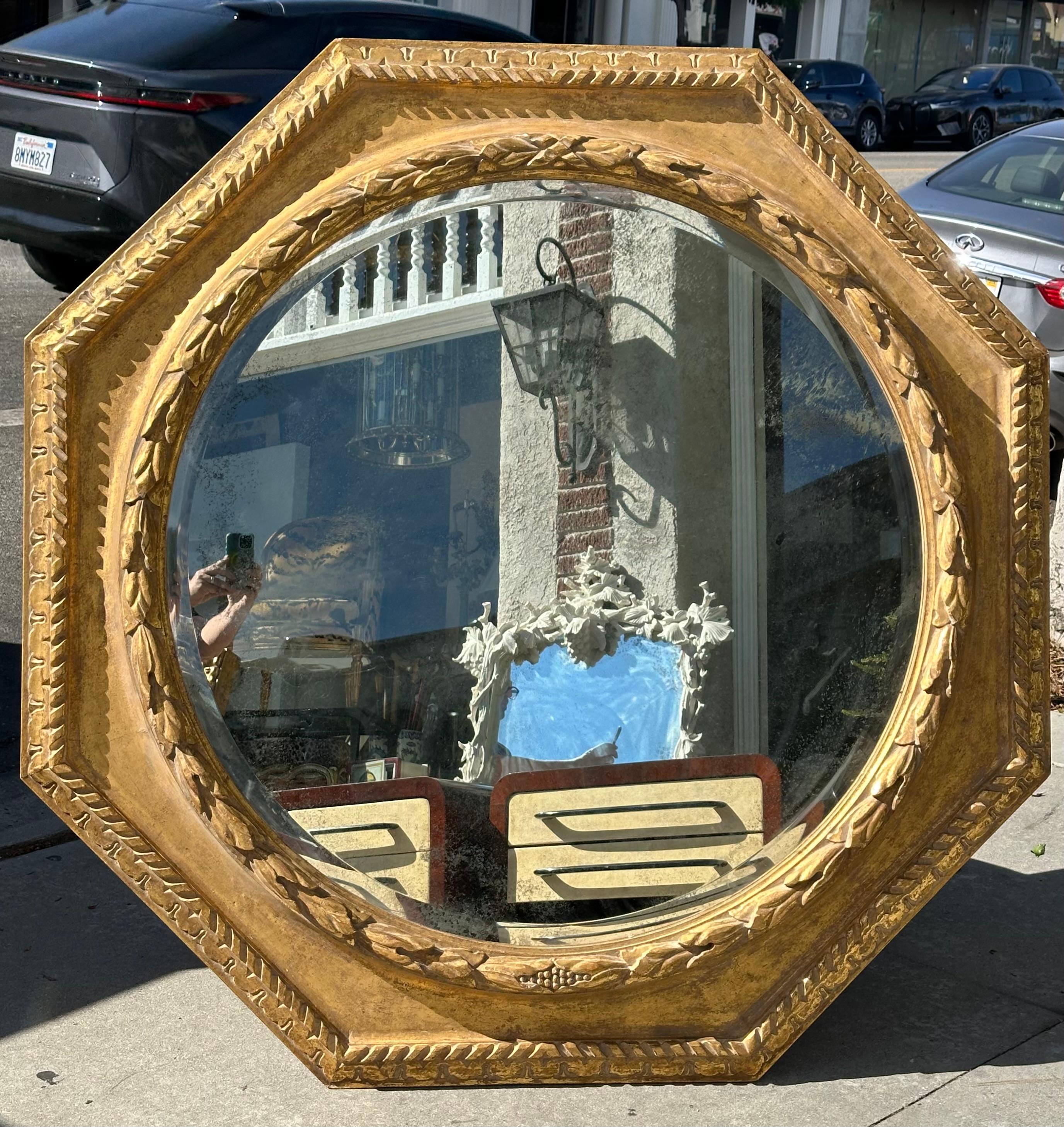 American Huge 18th C Style Paul Ferrante Hexagonal Regency Giltwood Mirror For Sale