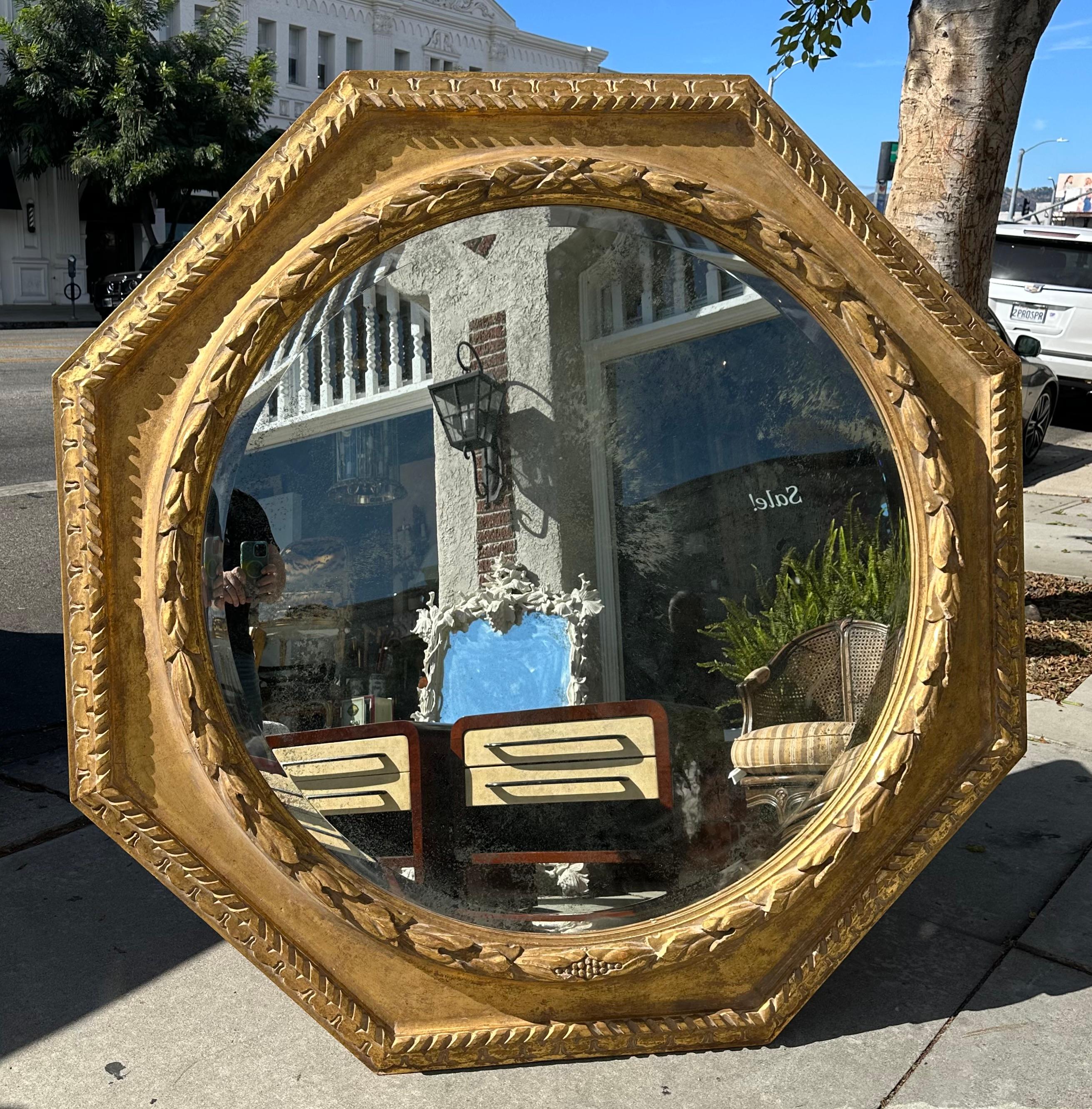 Huge 18th C Style Paul Ferrante Hexagonal Regency Giltwood Mirror For Sale 1