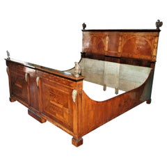 Huge 18th C. Venetian Larger Then California King Bed Crest Finials Panel Board