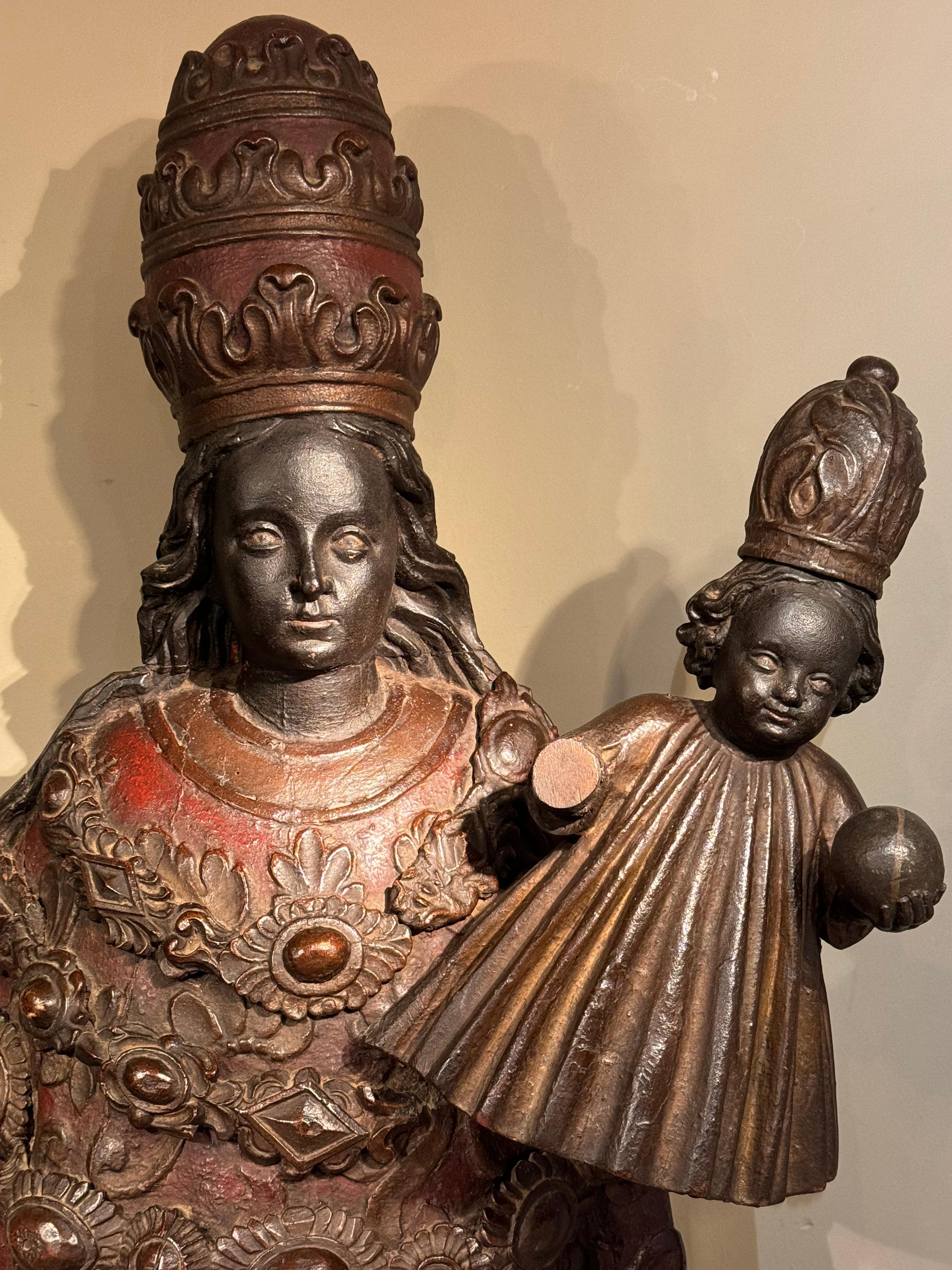 Spanish Huge 18th century black Virgin with the Child, Rousillon , France  or Spain