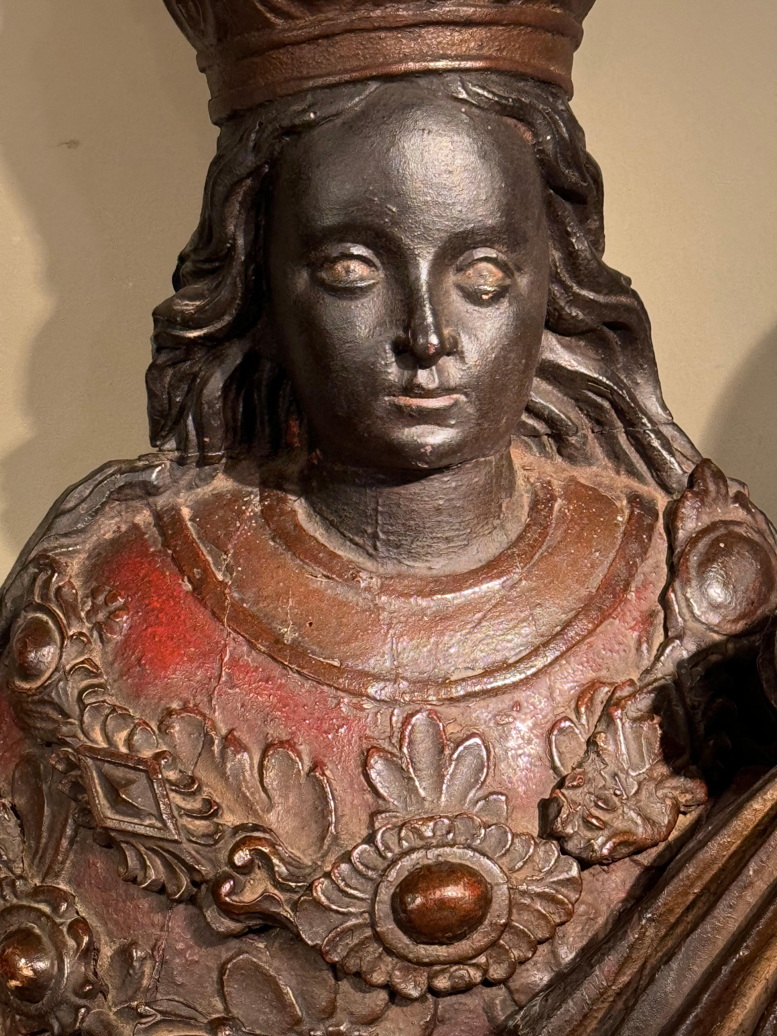 Wood Huge 18th century black Virgin with the Child, Rousillon , France  or Spain