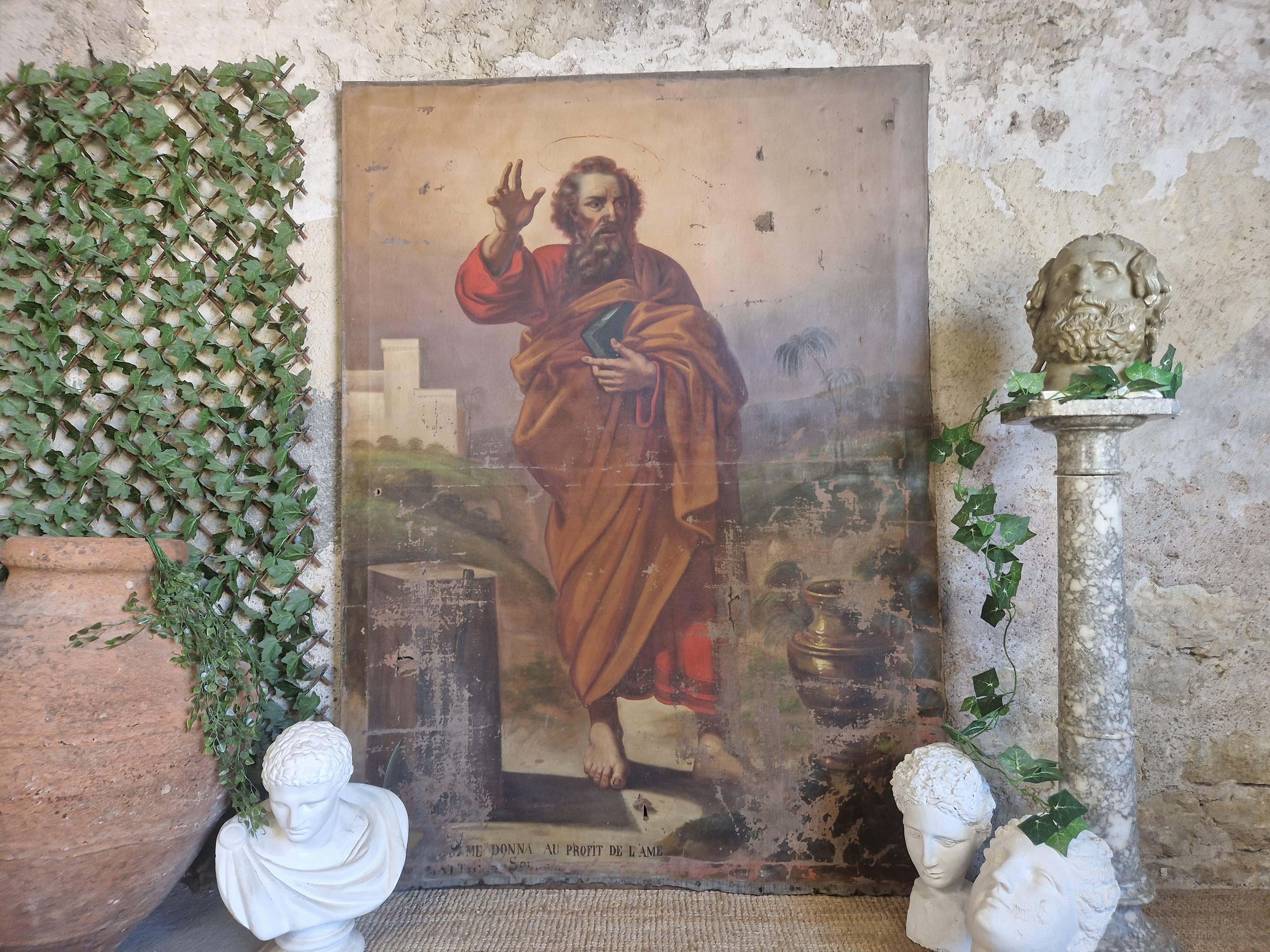 Huge 18th Century Oil Painting Saint Matthias the Apostle In Fair Condition For Sale In Buxton, GB