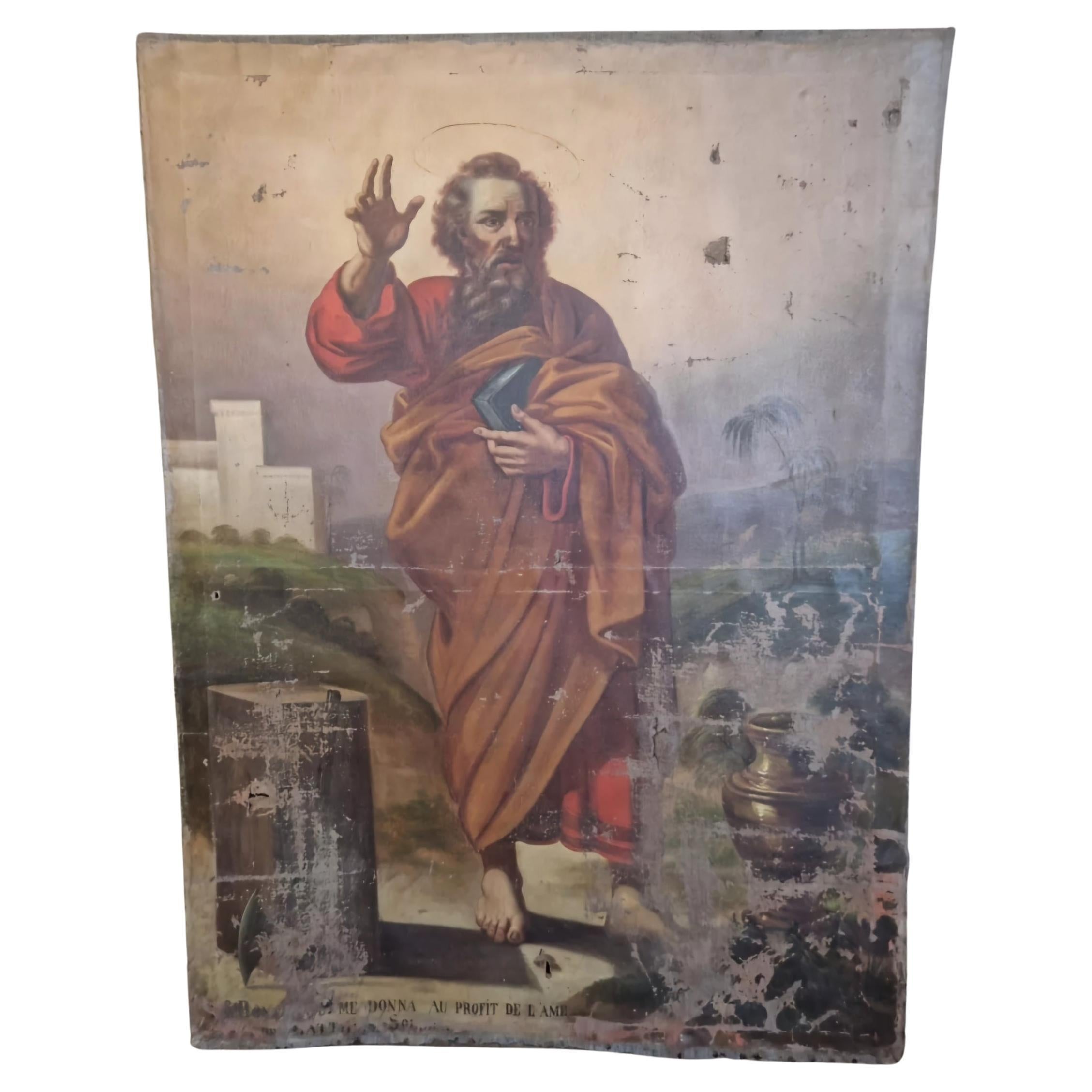 Huge 18th Century Oil Painting Saint Matthias the Apostle For Sale