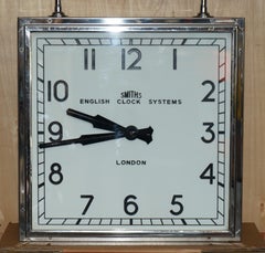 HUGE 1920's ART DECO CHROMIUM PLATED SMITHS DOUBLE SIDED CEILING MOUNTED CLOCK