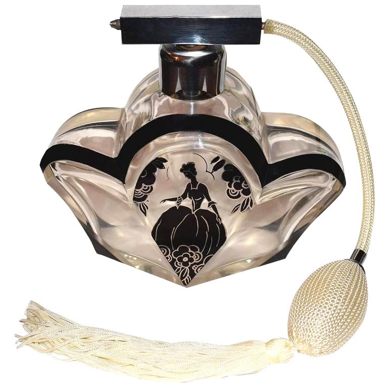 European Huge 1930s Art Deco Atomiser Perfume Glass Bottle