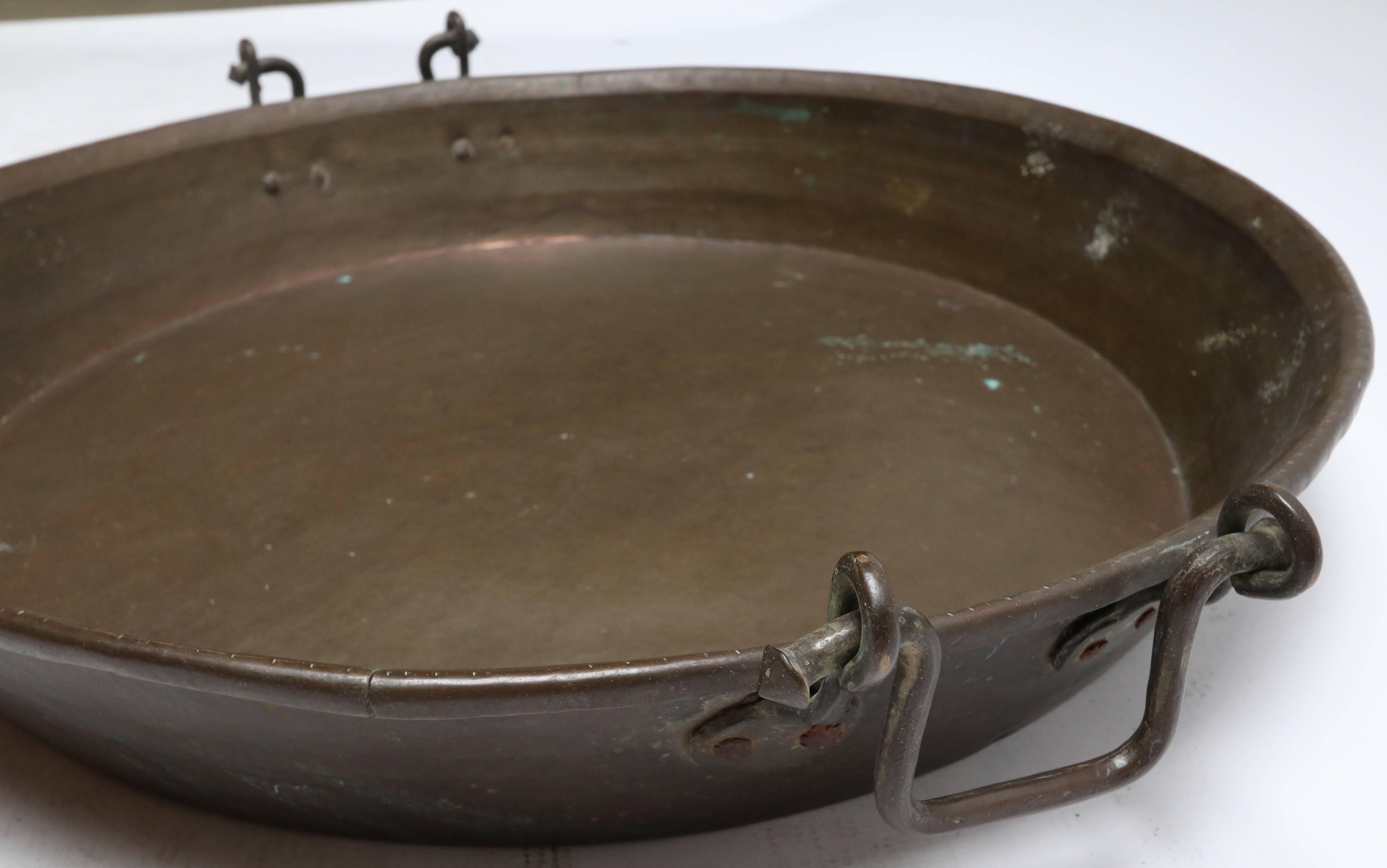 Copper Huge 1940s Round Metal Paella Pan