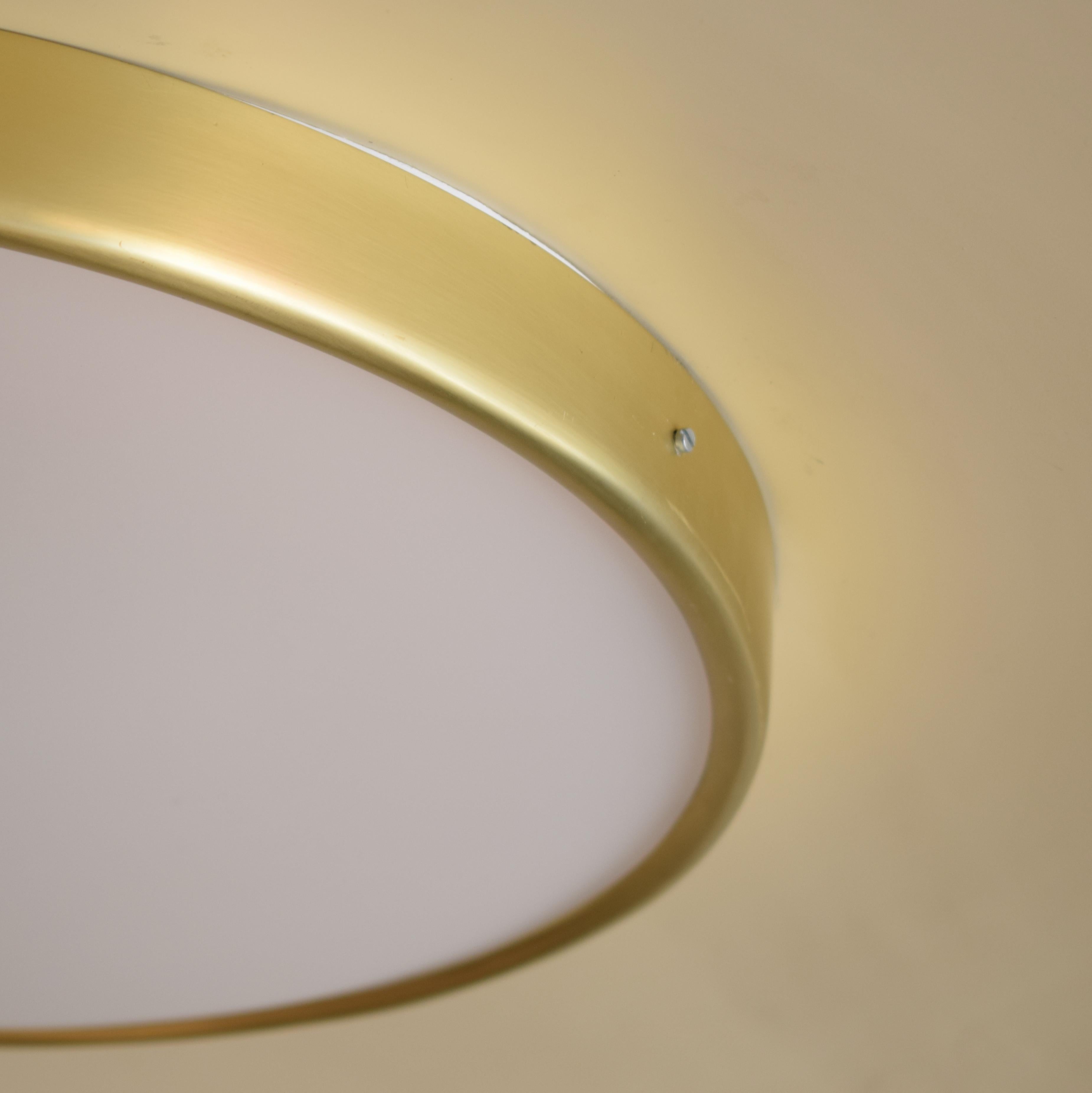 20th Century Huge 1950s Italian Mid Century Ceiling Light in Rosa Lacquered Metal and Brass