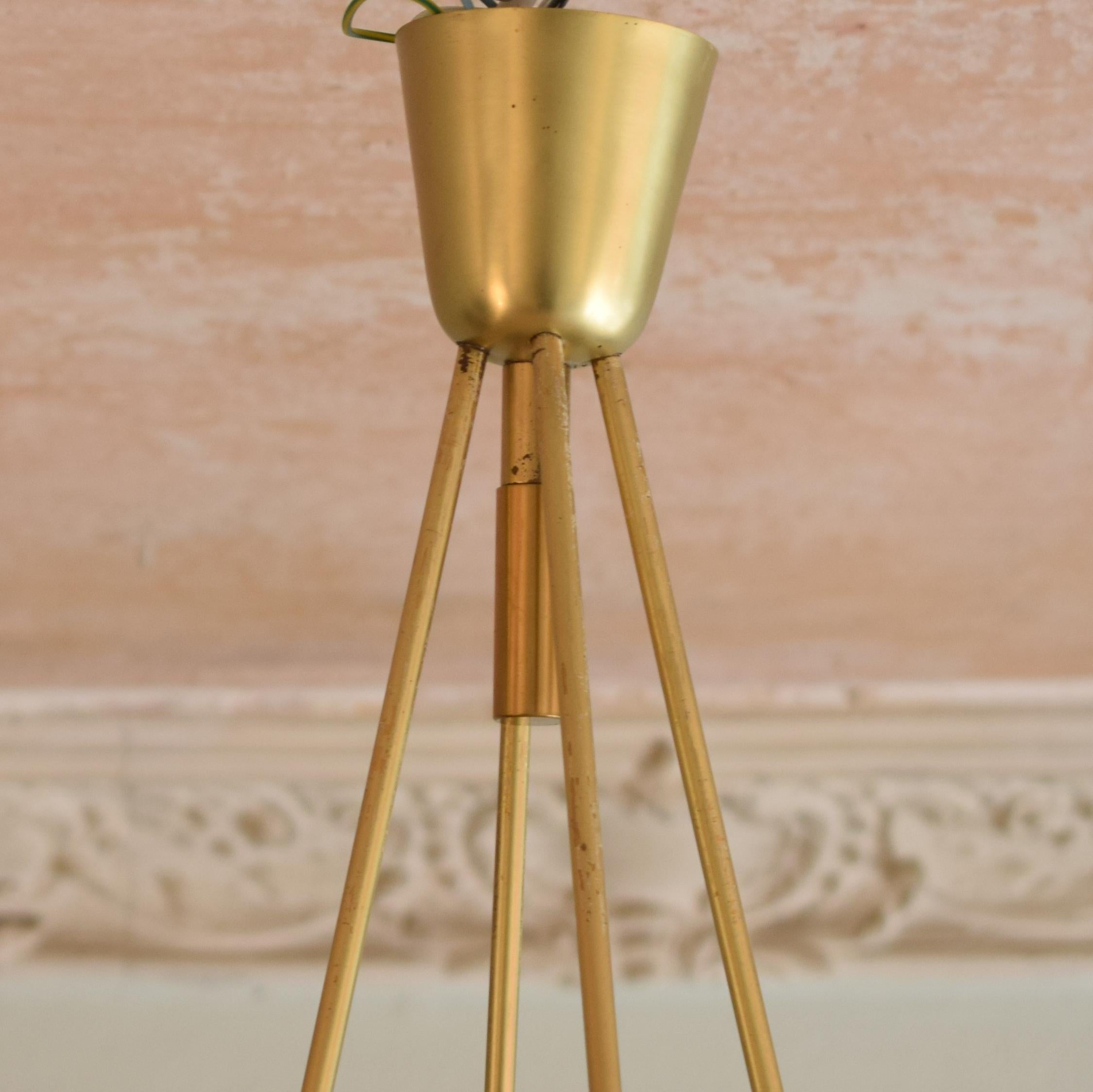 Huge 1950s Italian Mid Century Ceiling Light in Rosa Lacquered Metal and Brass 4