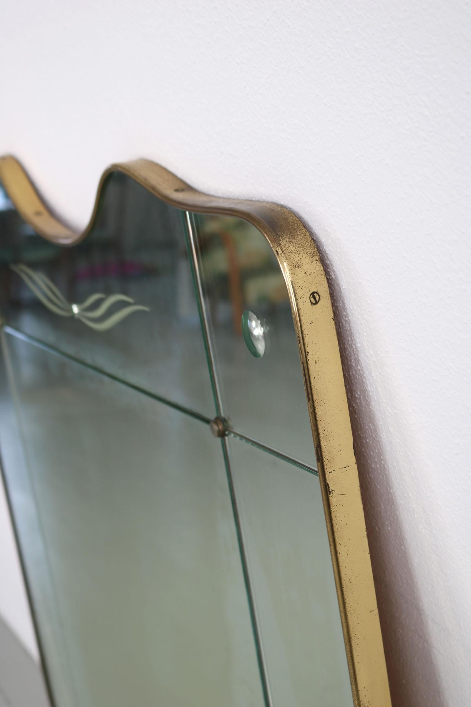 Mid-20th Century Huge 1950s Italian Mirror with Brass Frame  For Sale
