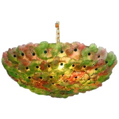 Huge 1960s Barovier & Toso Ceiling Lamp with Pink Green Murano Glass Flowers