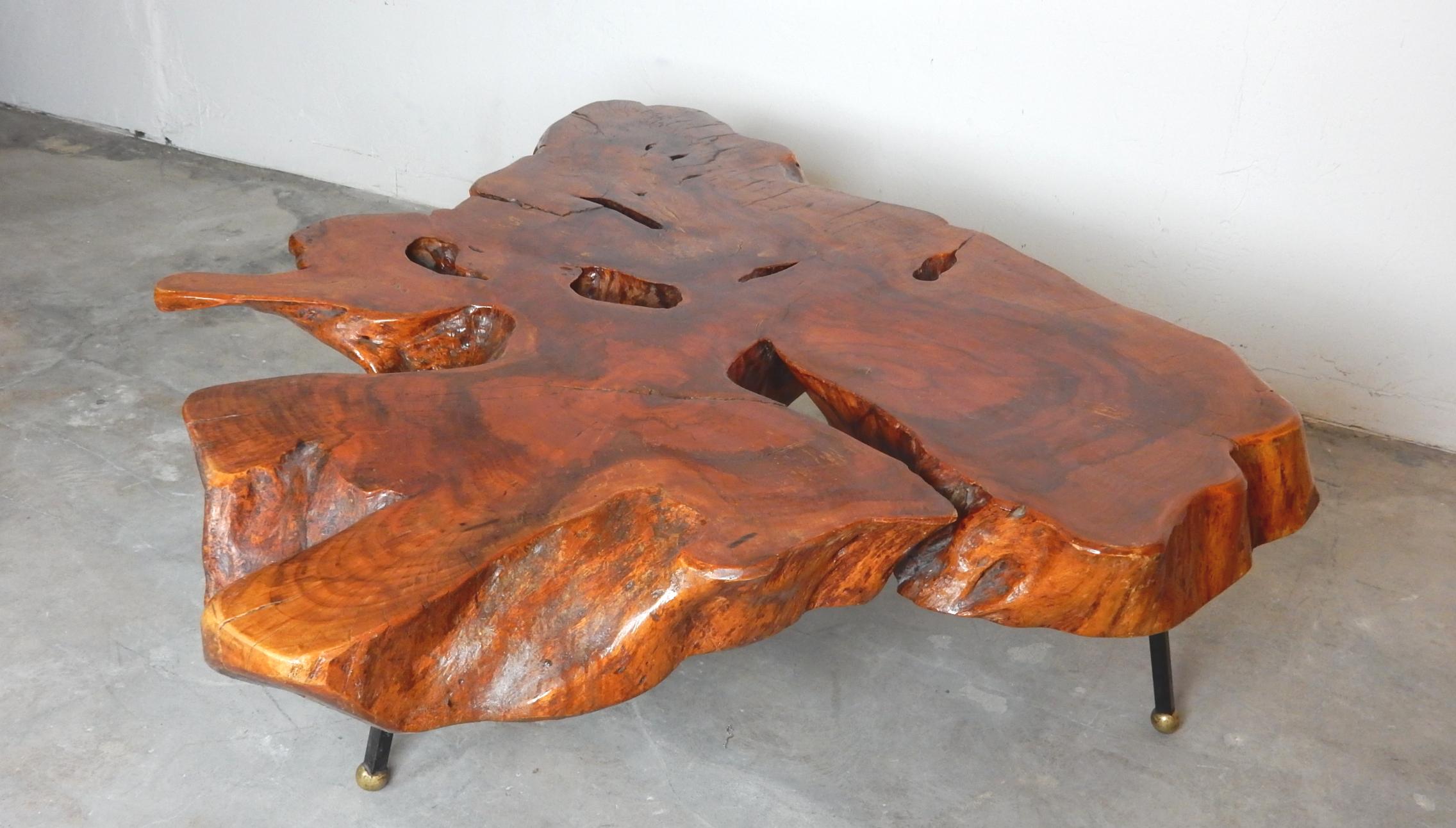 Mid-Century Modern 1960s Natural Sabino Burlwood Coffee Table Wabi Sabi For Sale