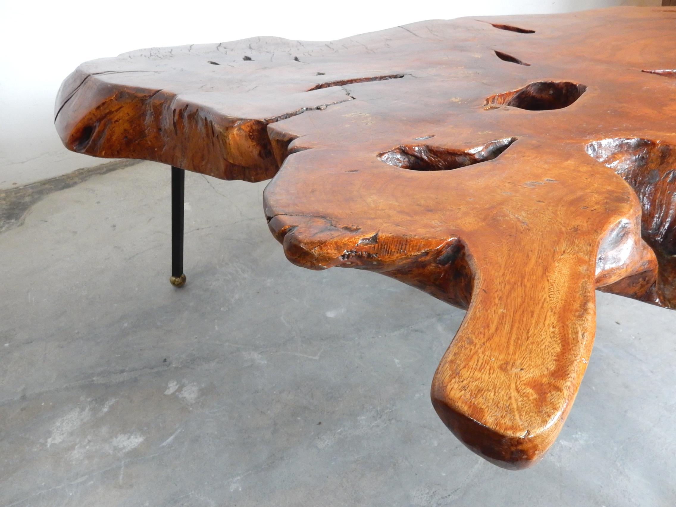 Bois Table basse en loupe Sabino naturelle des années 1960 Wabi Sabi en vente