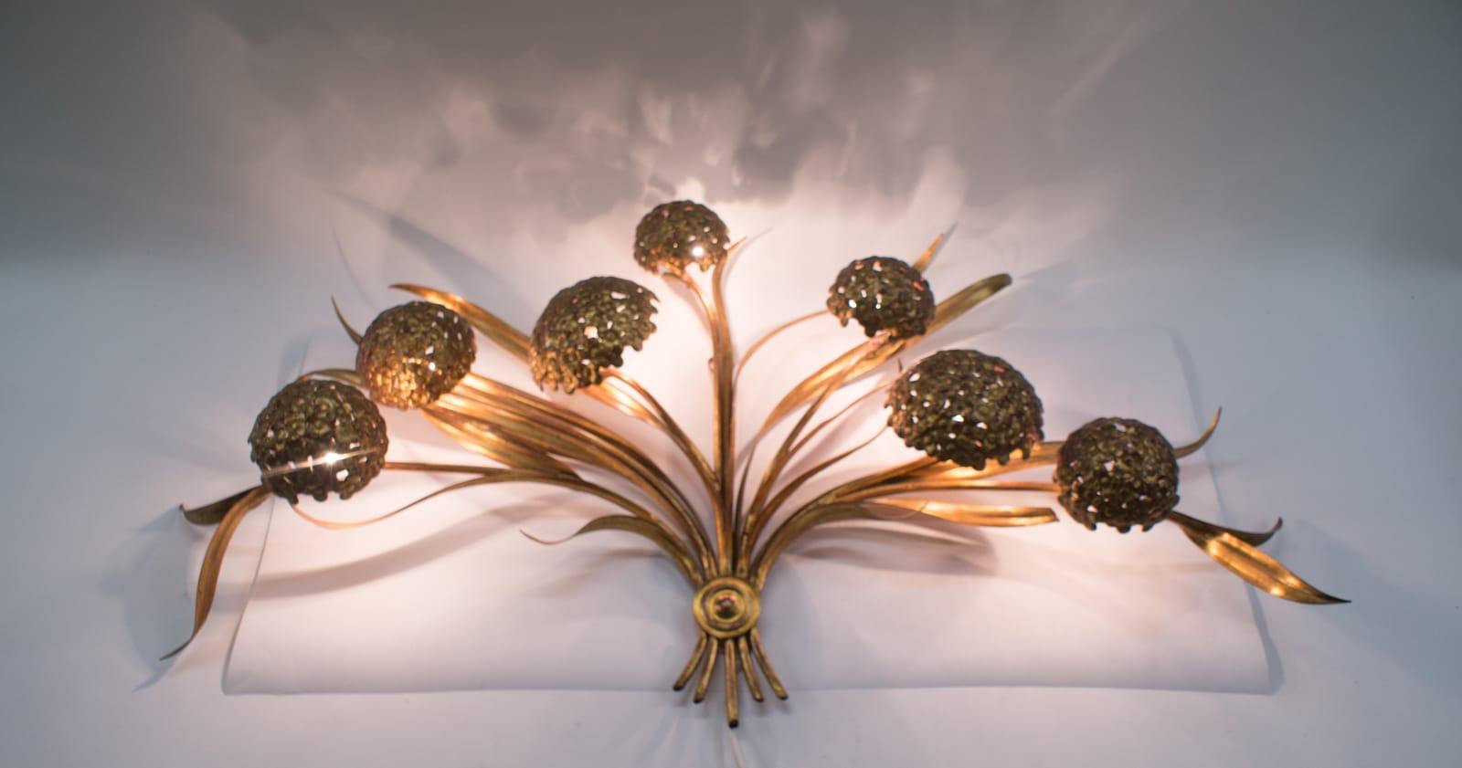 Hollywood Regency Huge 1960s Vintage Hydrangea Palladio Wall Sculpture Lamp, Made in Italy